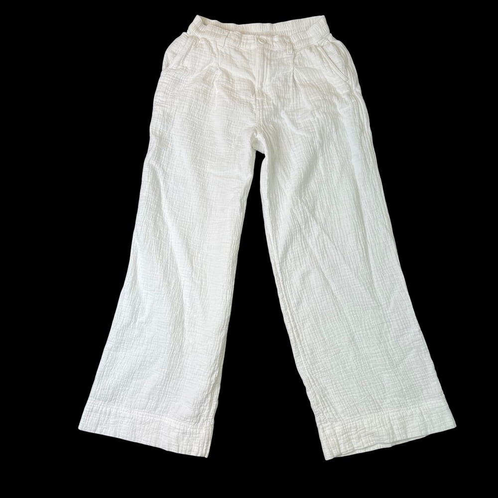 Aerie Women White 100% Cotton Gauze Wide Leg Beach Pants Size Medium Minimalist